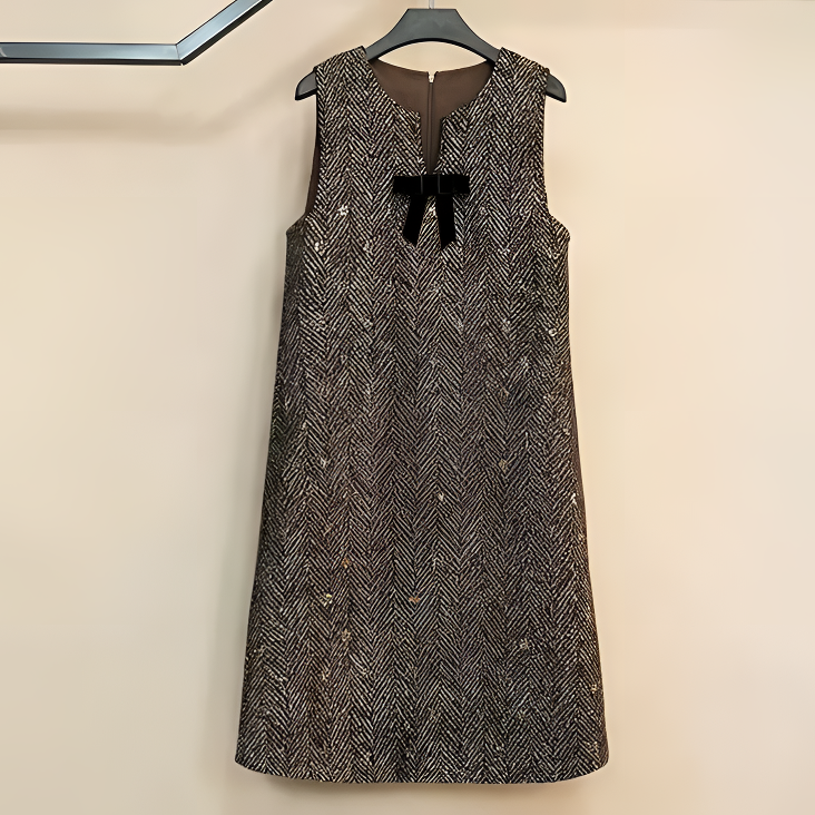 2025秋冬新款复古轻奢小香风重工亮片提花无袖显瘦遮肉连衣裙女aa