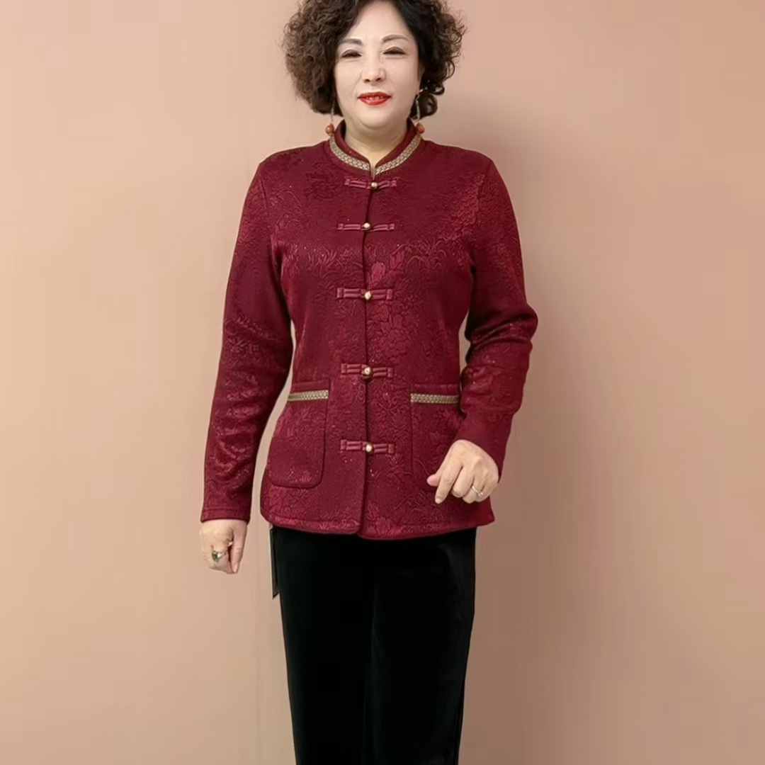 85160烧花加绒盘扣国风开衫