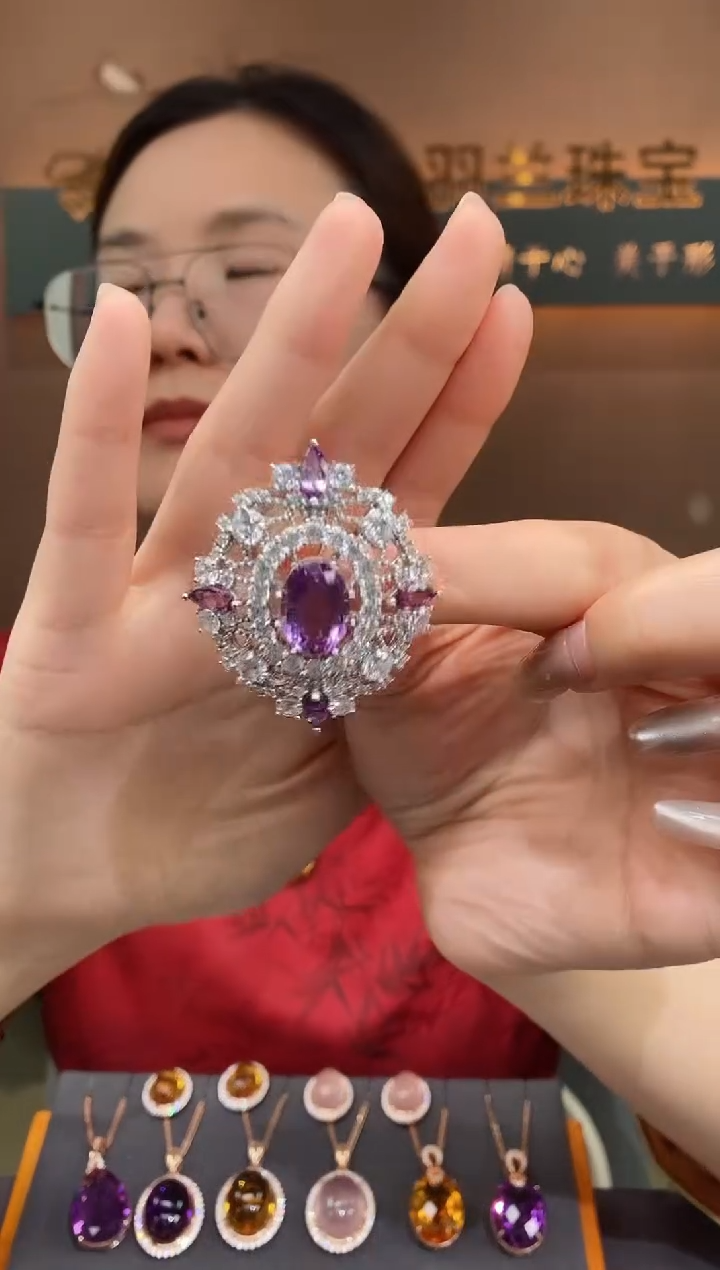 【闪购商品】紫晶胸针银S925镶嵌紫晶胸针