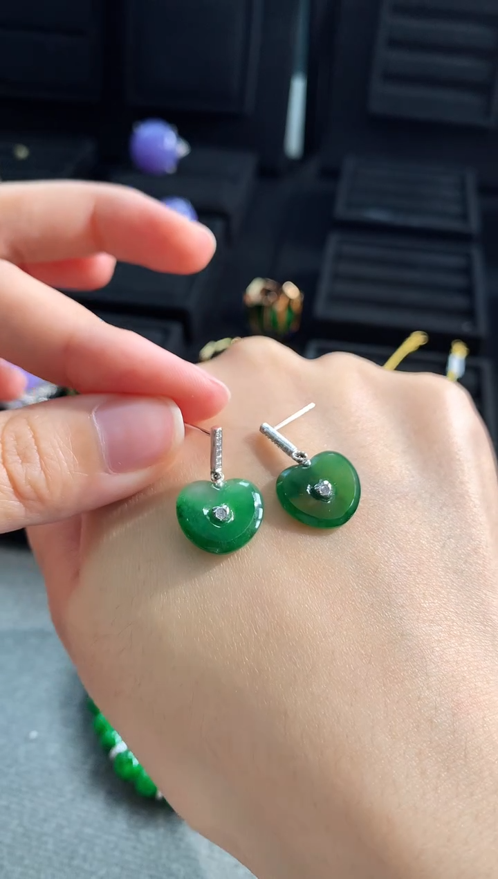 【闪购商品】翡翠耳饰18K金镶嵌耳饰 有纹