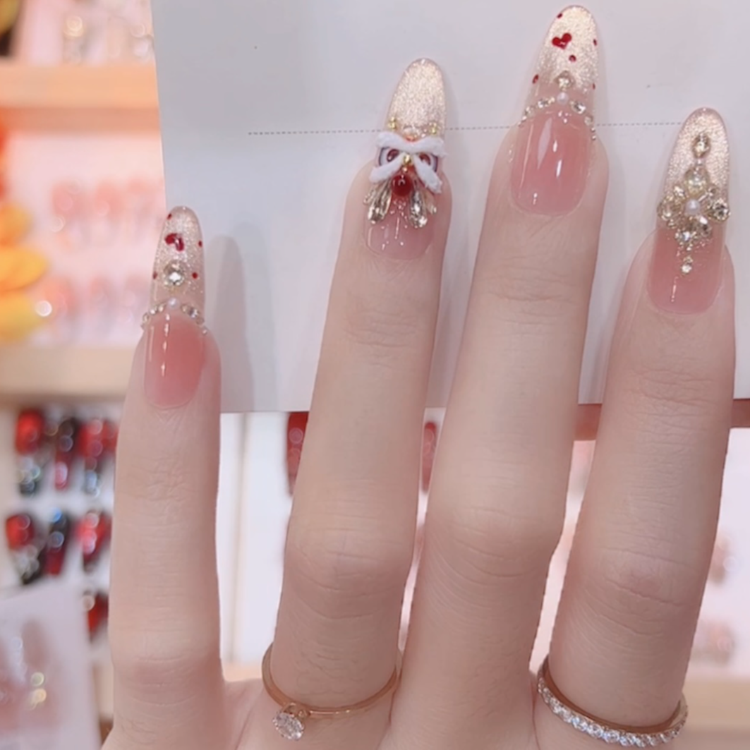 【金色醒狮】纯手工醒狮锆石钻金光猫眼高级感穿戴式美甲