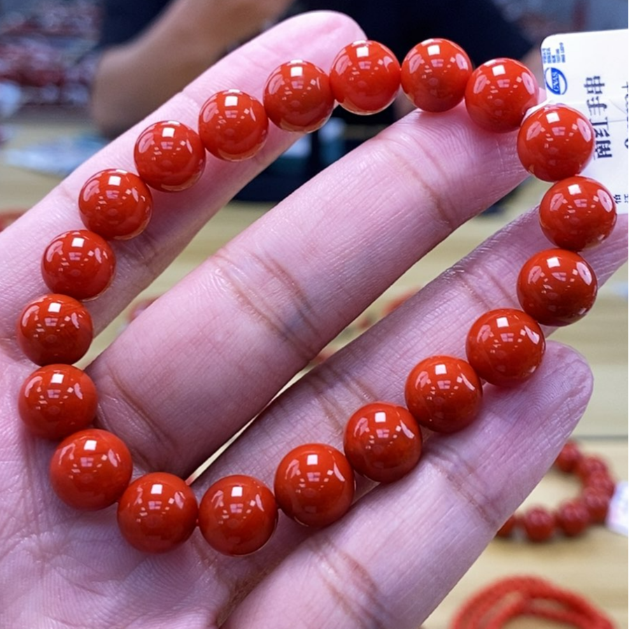 【小刘南红】保山南红东山一级强推圆珠手串8mm+  多样性发一