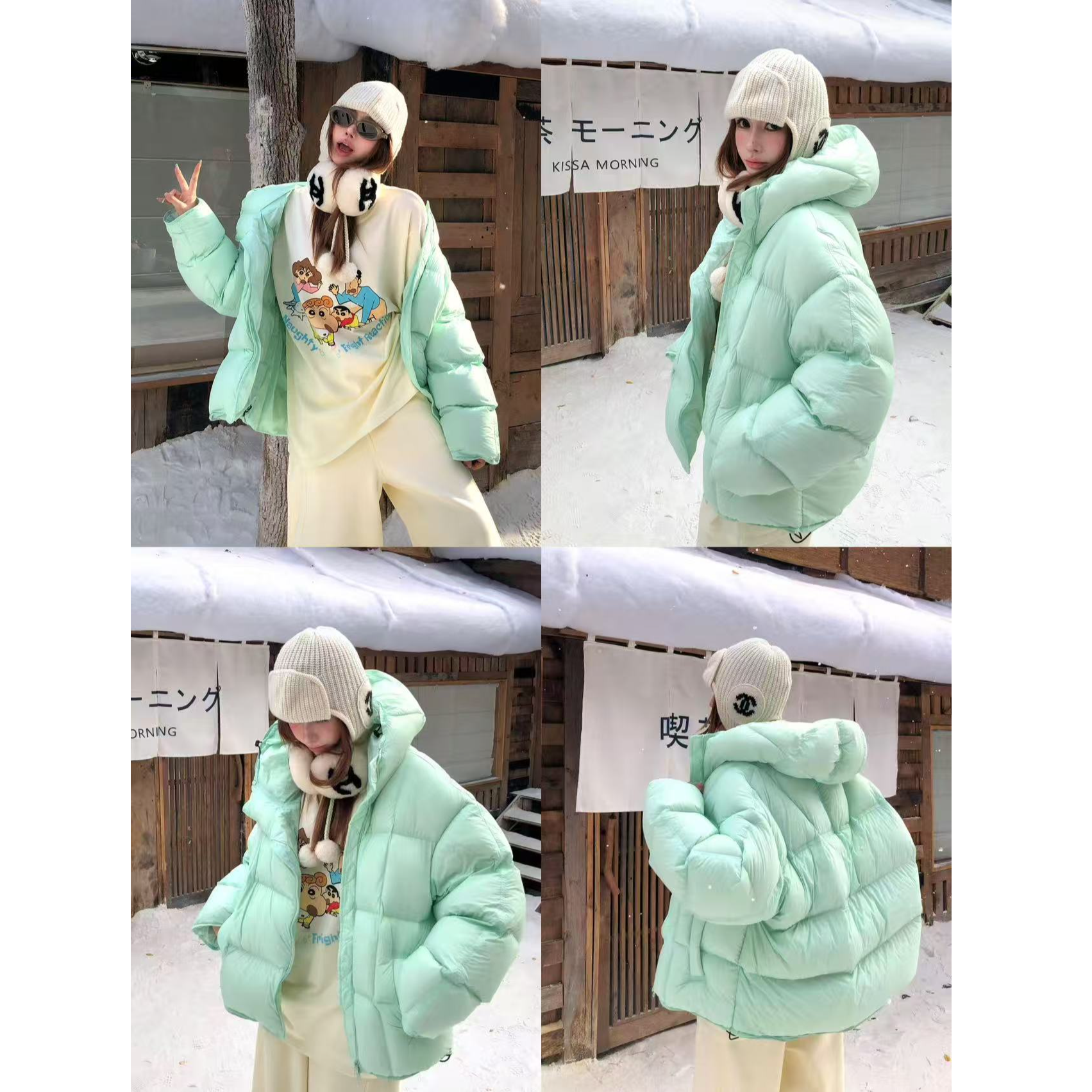 婉君【薄荷奶绿】樱桃谷鸭绒欧洲90绒子龟背羽绒服LWJ25D4C3498