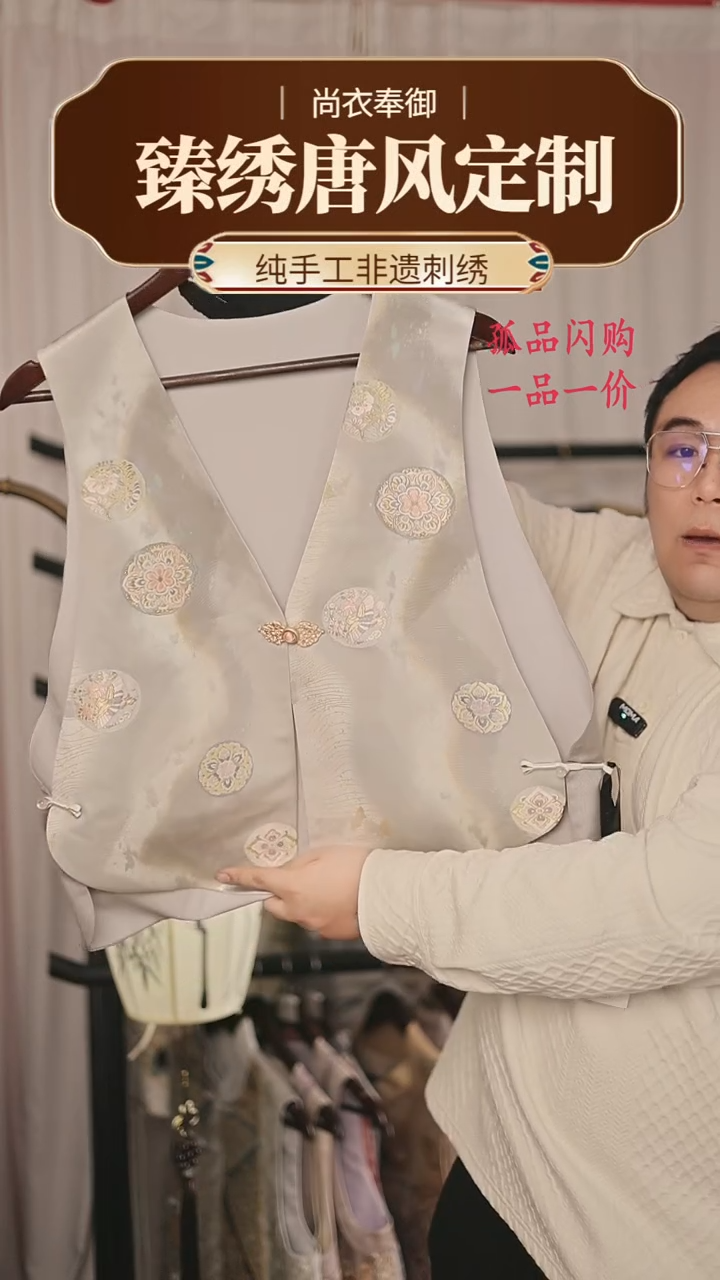 【闪购商品】织绣胖哥精选桑蚕丝银底彩金织宝相花马甲31