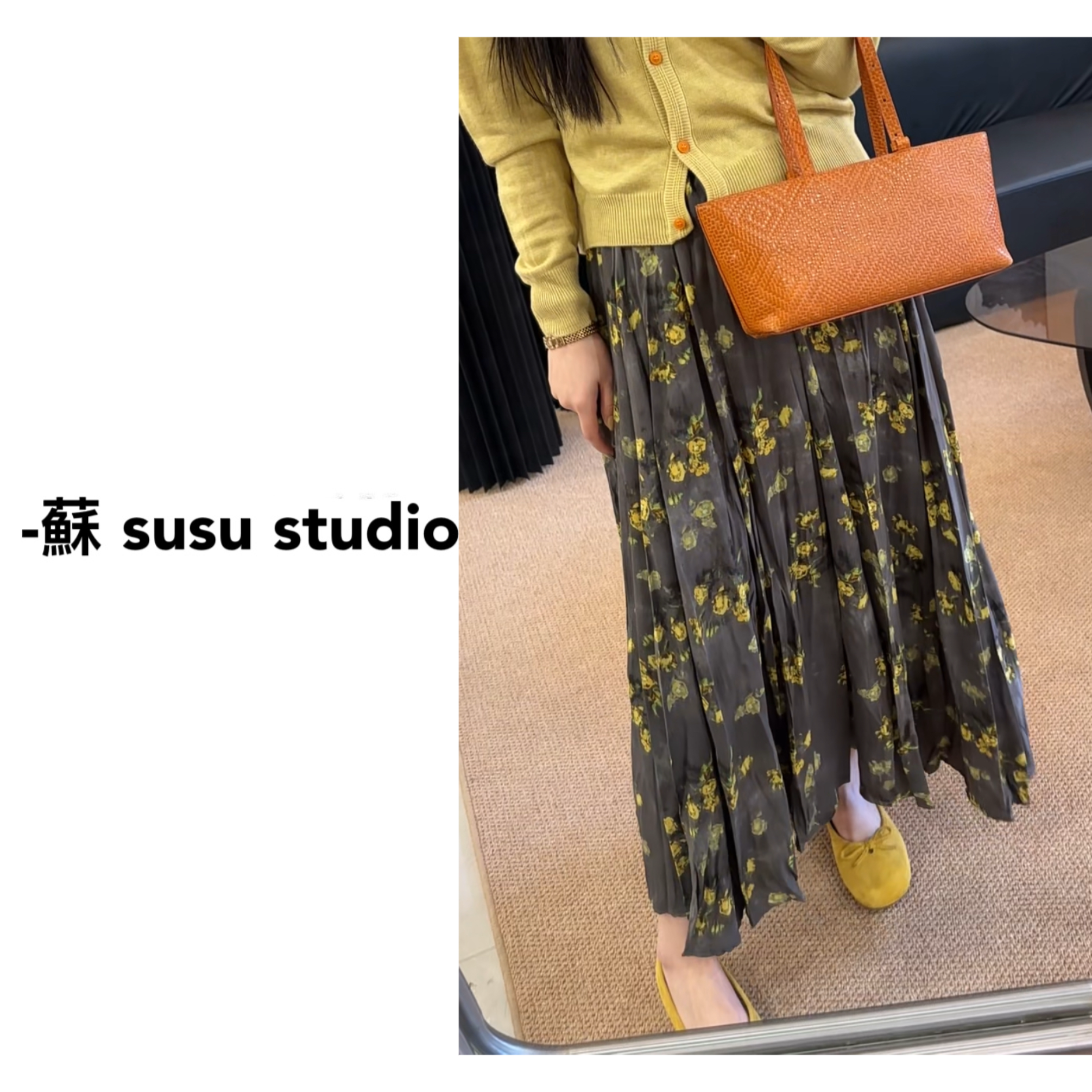 MM松紧腰复古小碎花百褶半身裙垂感中长裙XX22155