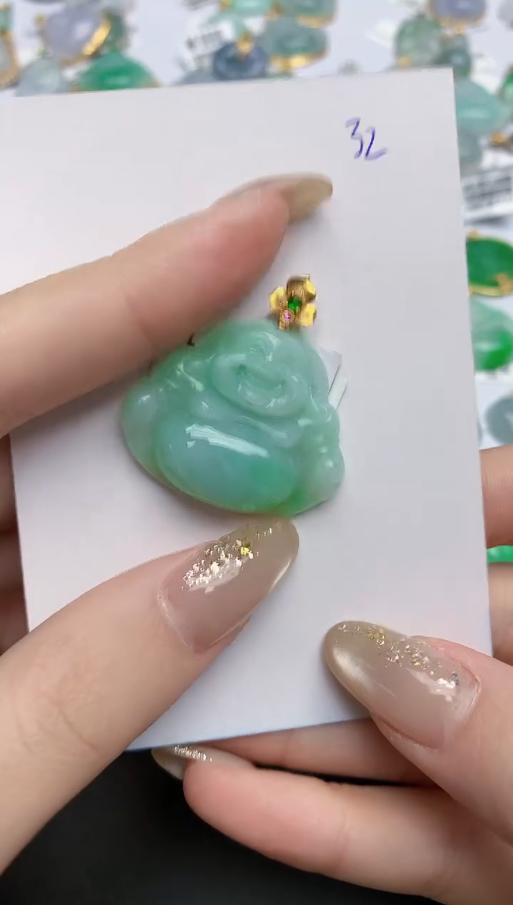 【闪购商品】翡翠颈饰18K金镶嵌天然缅甸翡翠A货