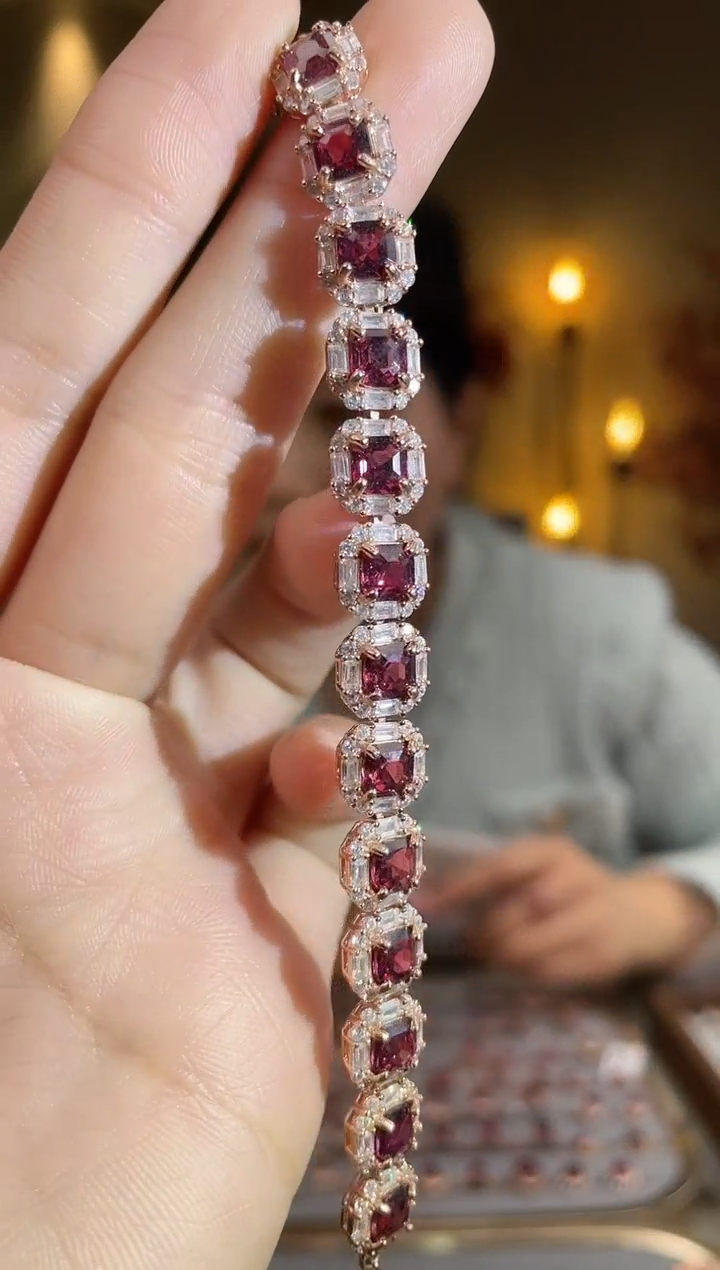 银S925镶嵌手链石榴石手链