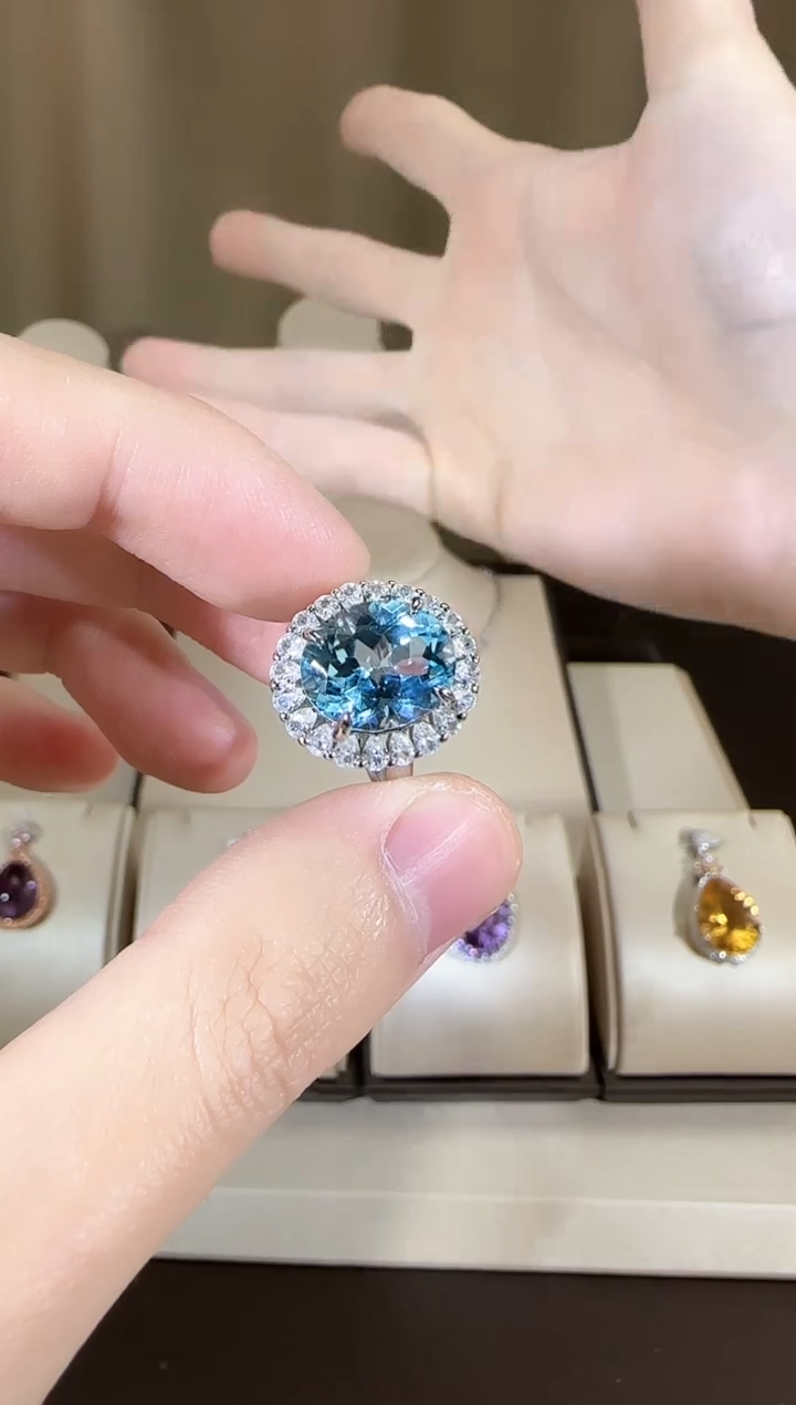 【闪购商品】托帕石戒指银S925镶嵌12mm