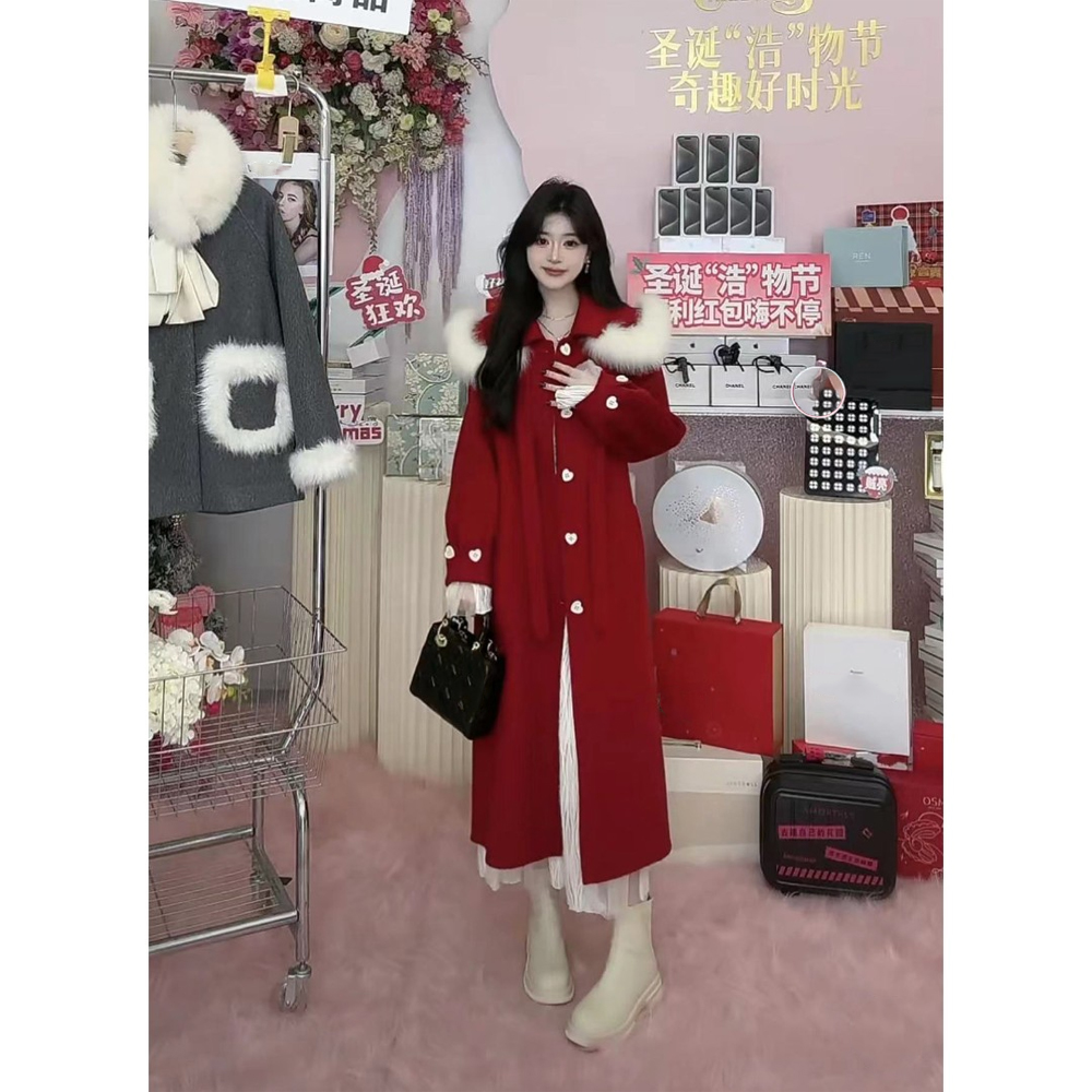 冰冰●小狐狸Q3DY8888中长款毛呢外套大衣女莫奈花园风