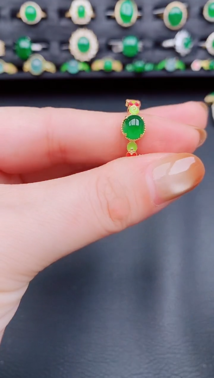 【闪购商品】翡翠戒指银S925镶嵌天然A货翡翠60