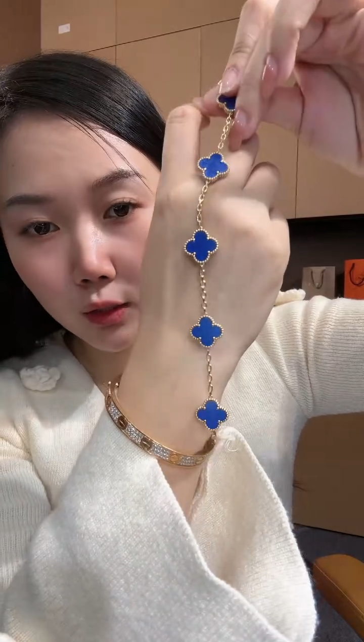 【闪购商品】玛瑙/玉髓手链18K金镶嵌蓝色k黄，五花手链GHJ 