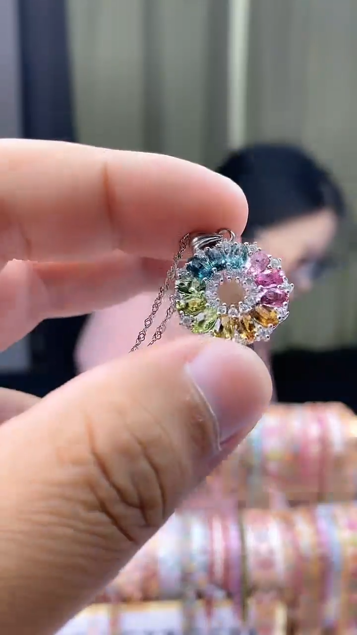 【闪购商品】碧玺吊坠银S925镶嵌353543543354