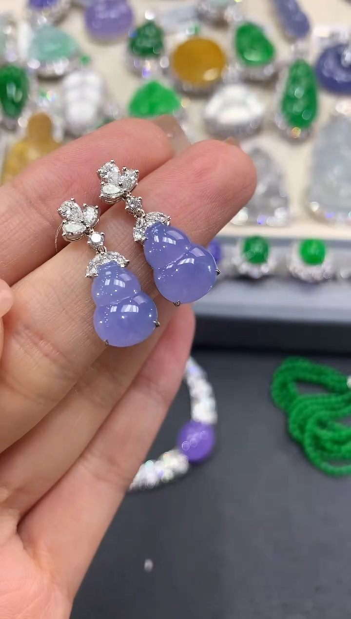 【闪购商品】翡翠耳饰18K金镶嵌w99紫货有色差