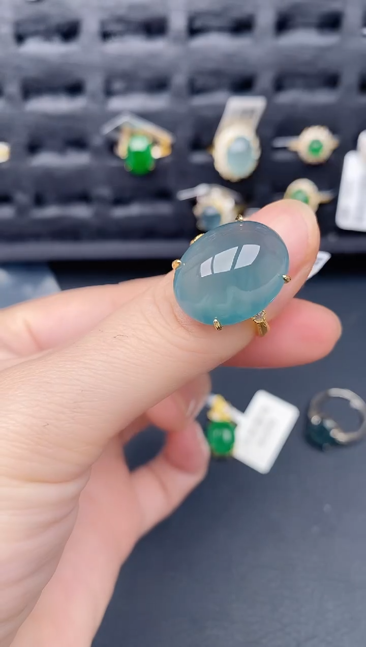 银S925镶嵌戒指翡翠天然a货翡翠328