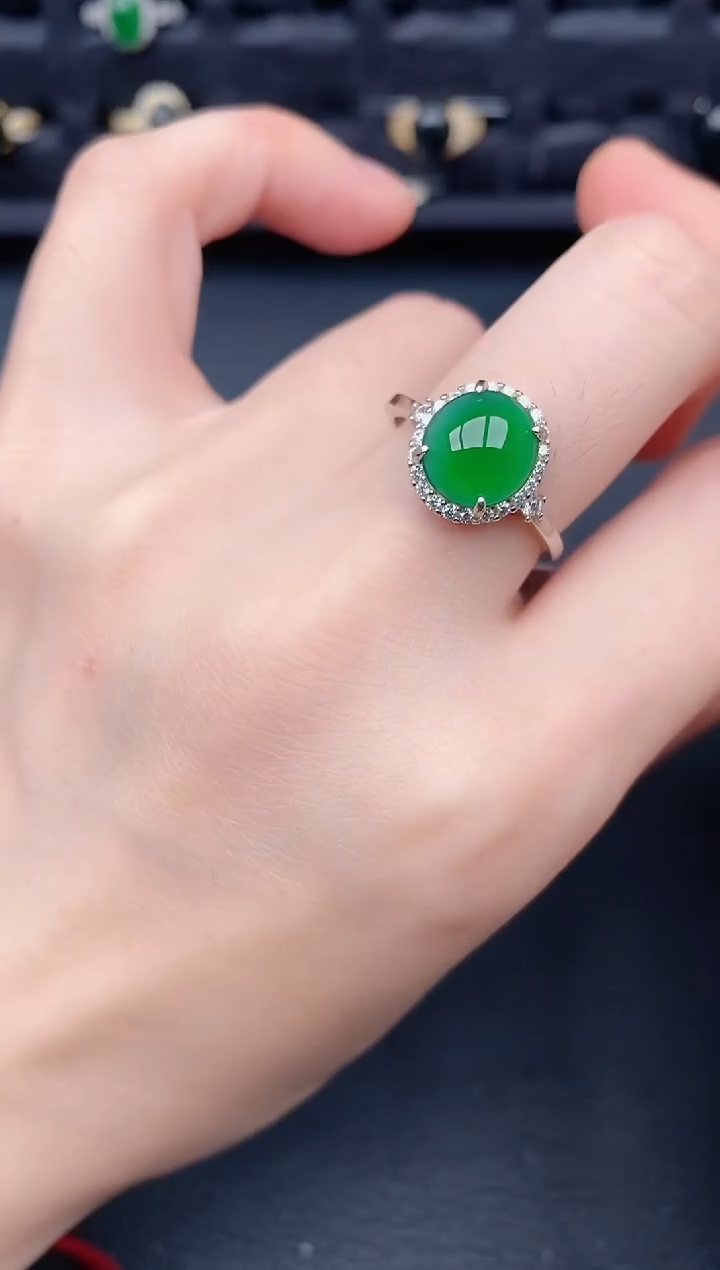 银S925镶嵌戒指翡翠天然a货翡翠157