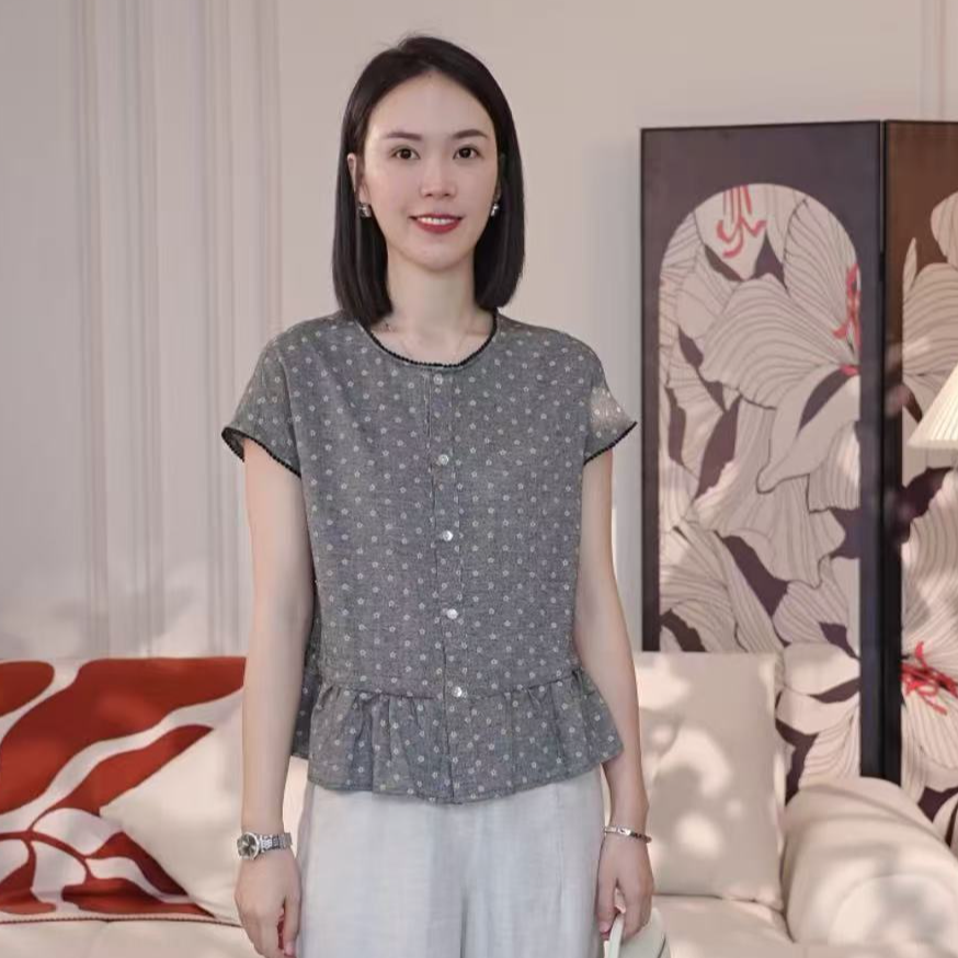 【凡希推荐】FX-8853法式波点短袖衬衫时尚洋气减龄收腰显瘦T恤2025