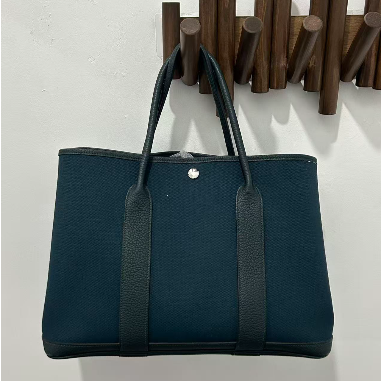 99新 Hermes/爱马仕 花园36松柏绿拼帆布银扣D刻