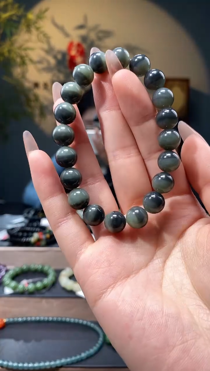 【闪购商品】和田玉1未镶嵌10mm青花圆珠手串 多样性