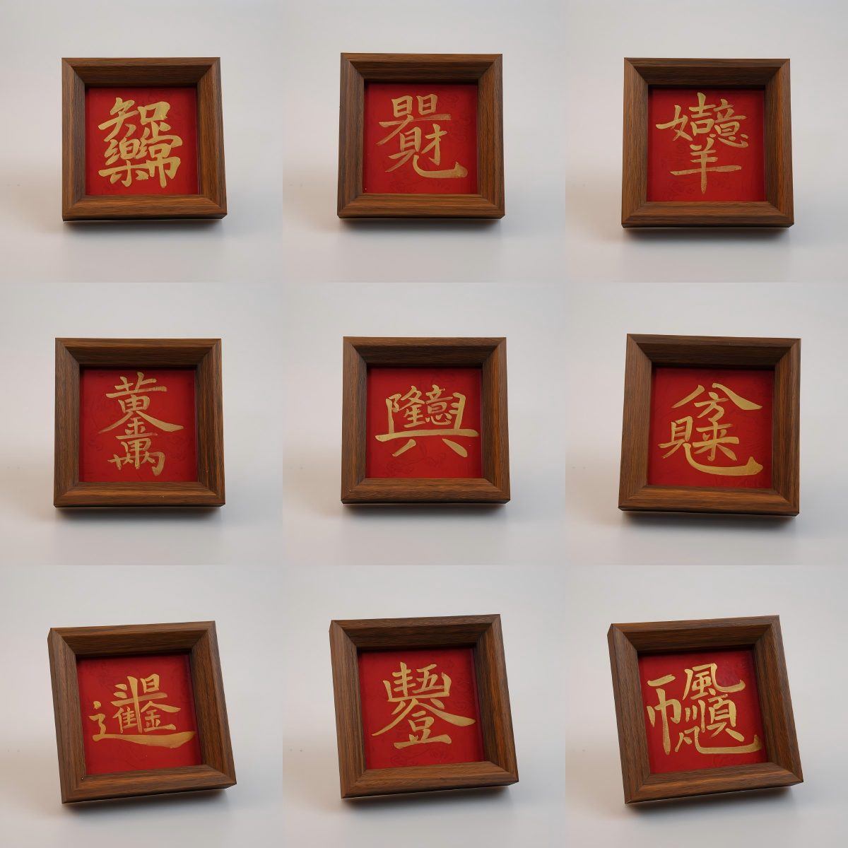 四字合一10.9*10.9尺寸纯手写创意书法带框