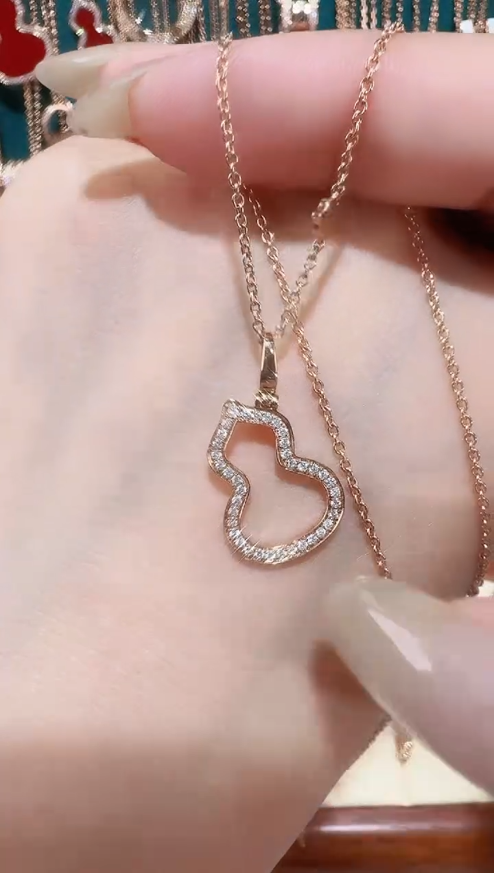 【闪购商品】钻石套链18K金镶嵌镂空葫芦套链