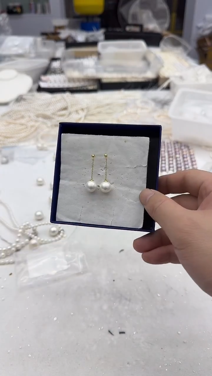 银S925镶嵌耳饰淡水珍珠10-11mm 大风吹