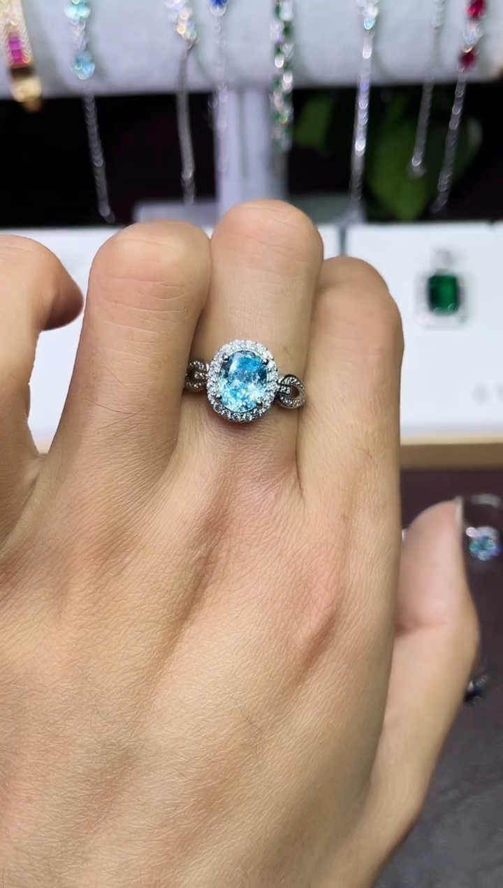 合金合成钻石蓝宝戒指