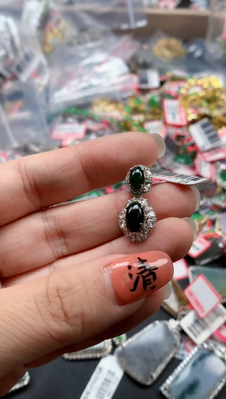 银S925镶嵌戒指翡翠天然A货缅甸翡翠