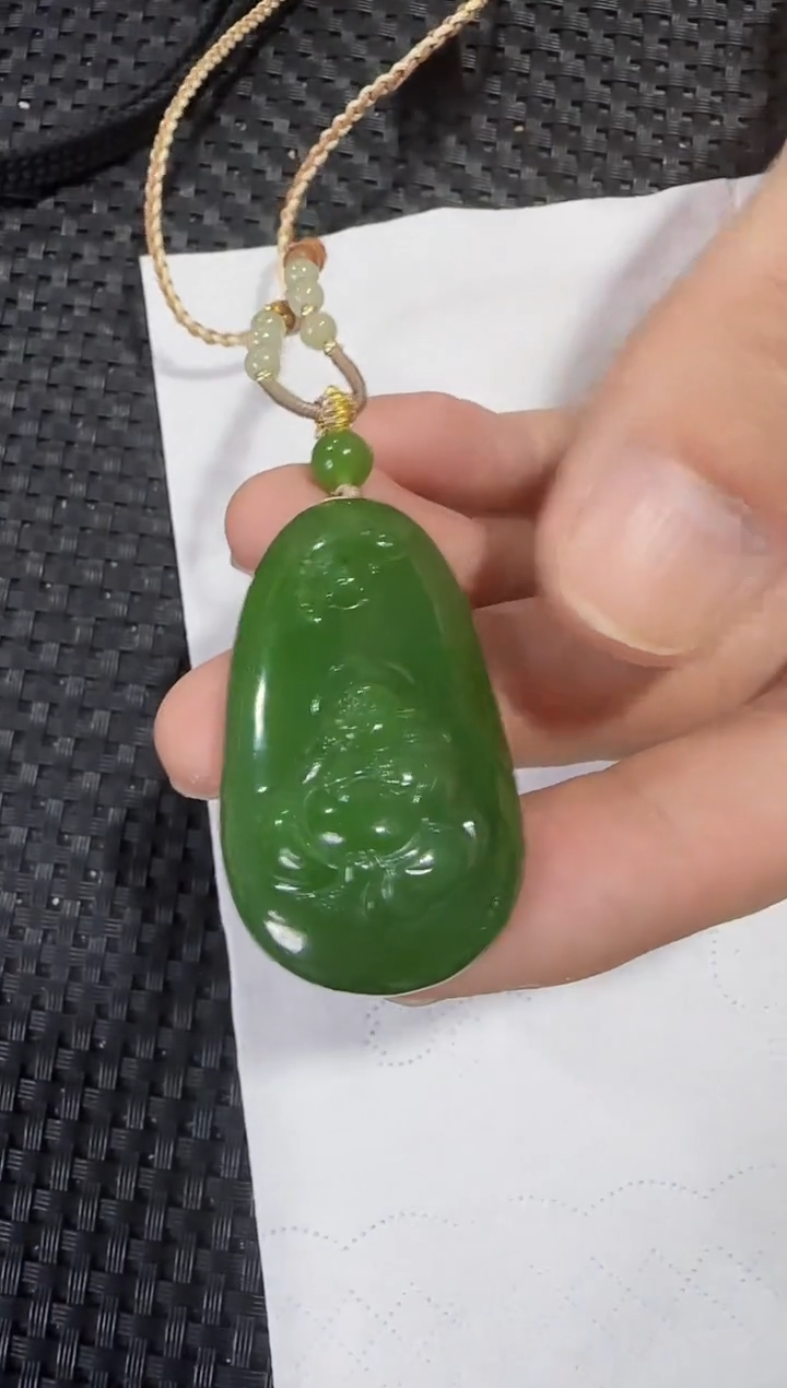【闪购商品】和田玉（碧玉）吊坠未镶嵌逍遥佛  白加绿