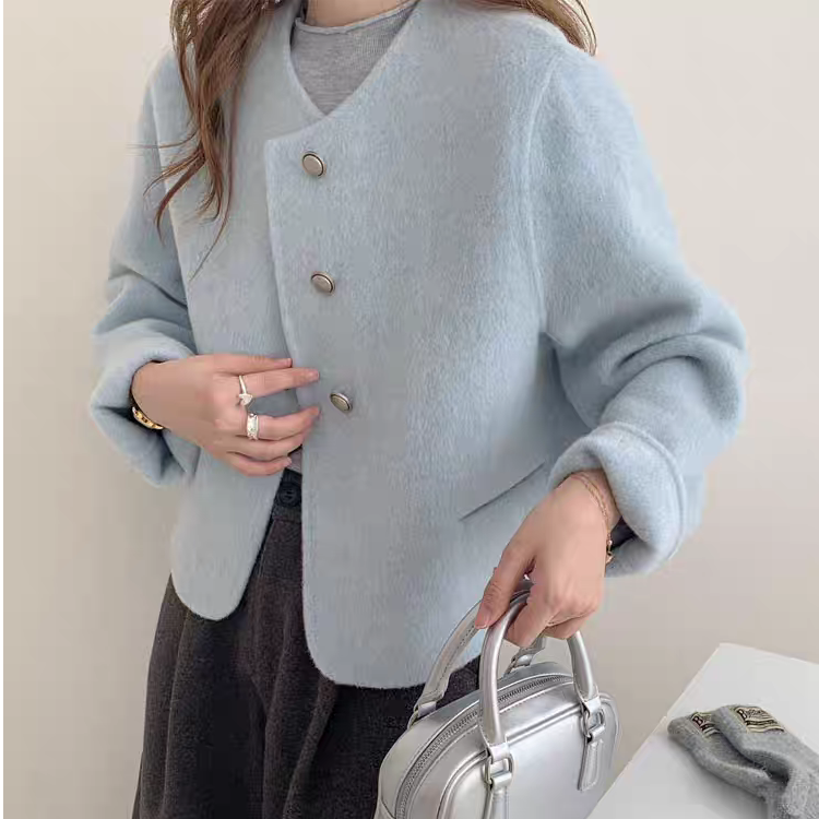 1-94貂雀鸟新款小香风秋冬季单排扣短款短外套气质宽松型韩版