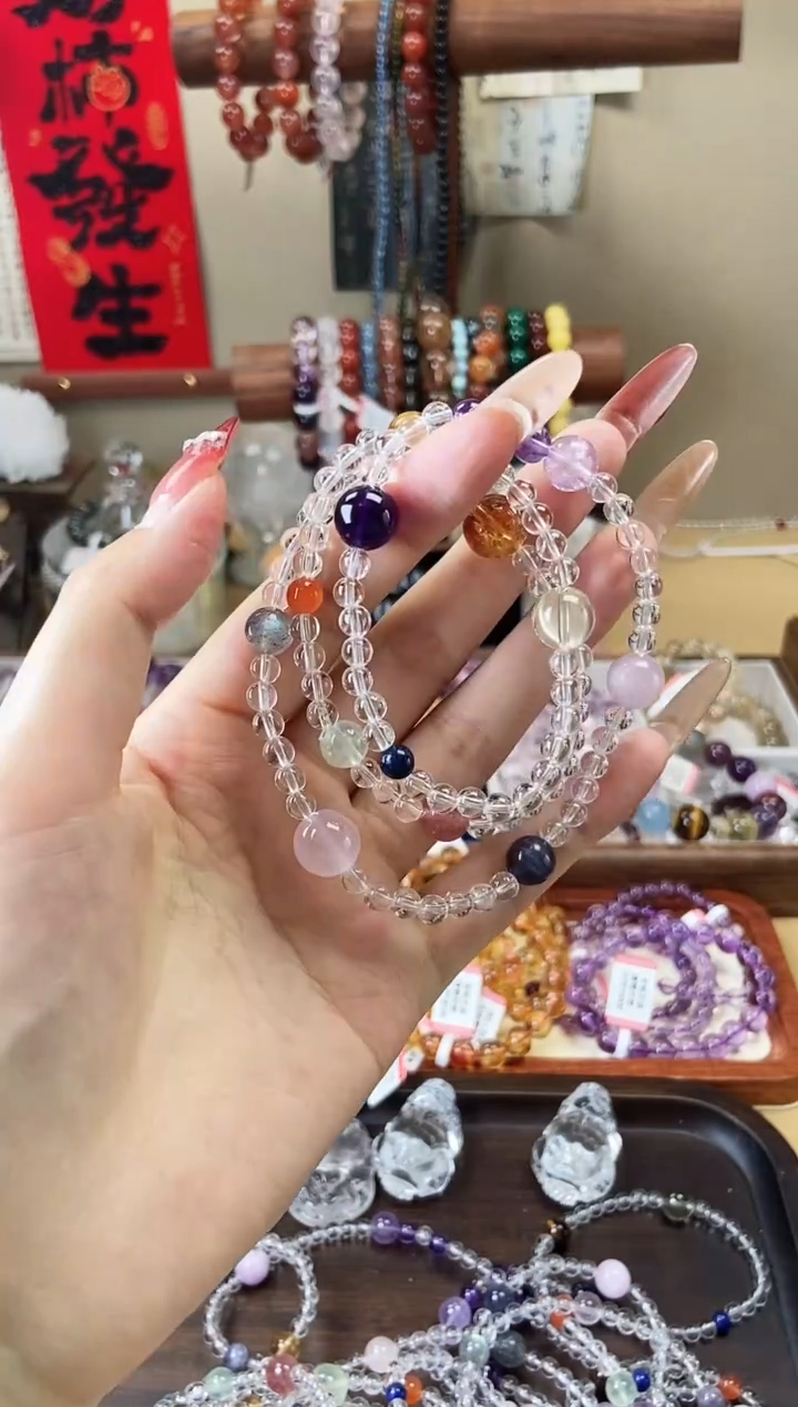 【闪购商品】水晶手串未镶嵌水晶多宝三圈