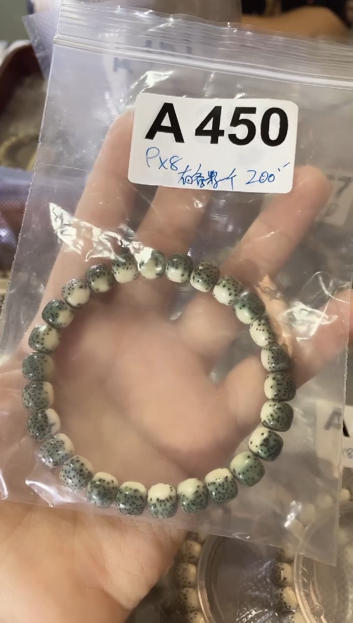 星月菩提手串9*8 A450号 原生态满绿背河豚同枝果