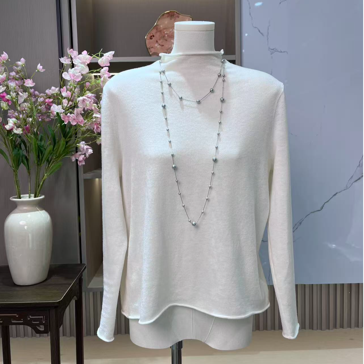 超细美丽诺羊毛秋冬半高领宽松型纯色中领打底衫圆领上衣羊绒衫