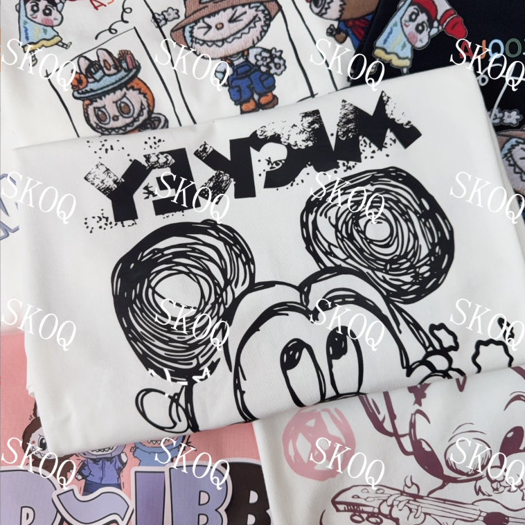 【01-75】男女同款常规款圆领情侣长袖印花休闲风短袖园林T恤