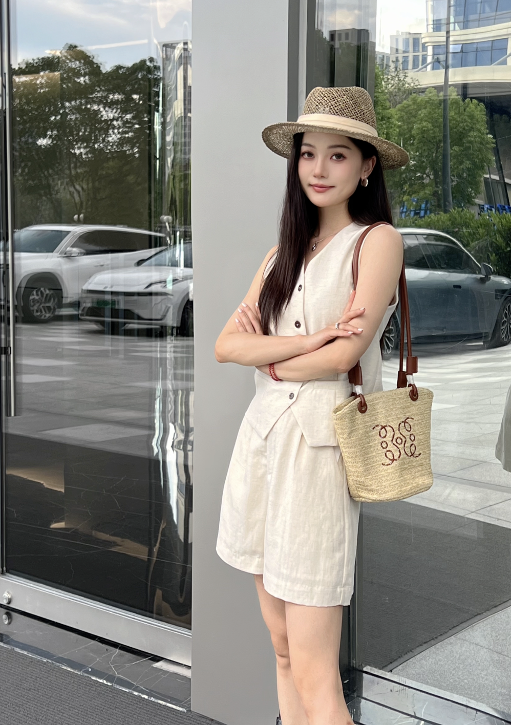 【IS 然然】2025女高级感老钱风亚麻马甲短裤两件套装77027