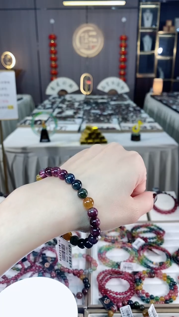 未镶嵌老矿碧玺色标单圈手串7mm+碧玺dan多样性发货一条