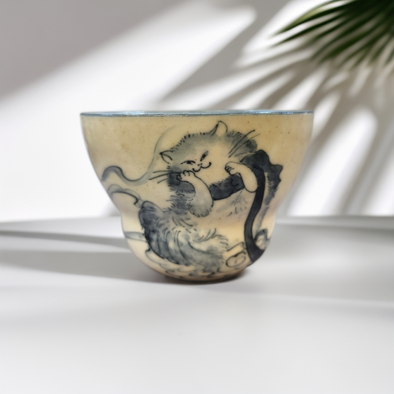 小雾垂露设计师款飞天猫葫芦手握杯手工手绘咖啡杯茶水杯200ml