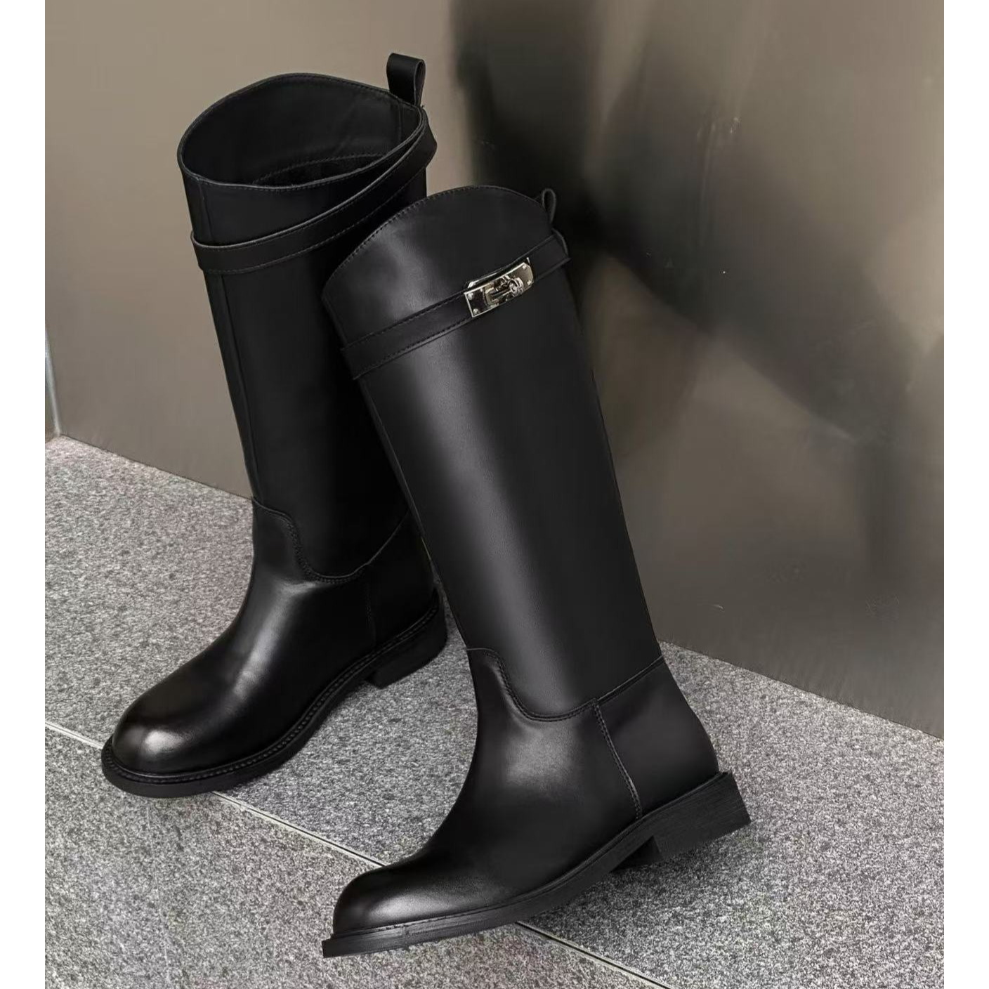 贝姐同款【加薄绒英伦风长筒靴】复古不过膝平跟长筒靴920-31