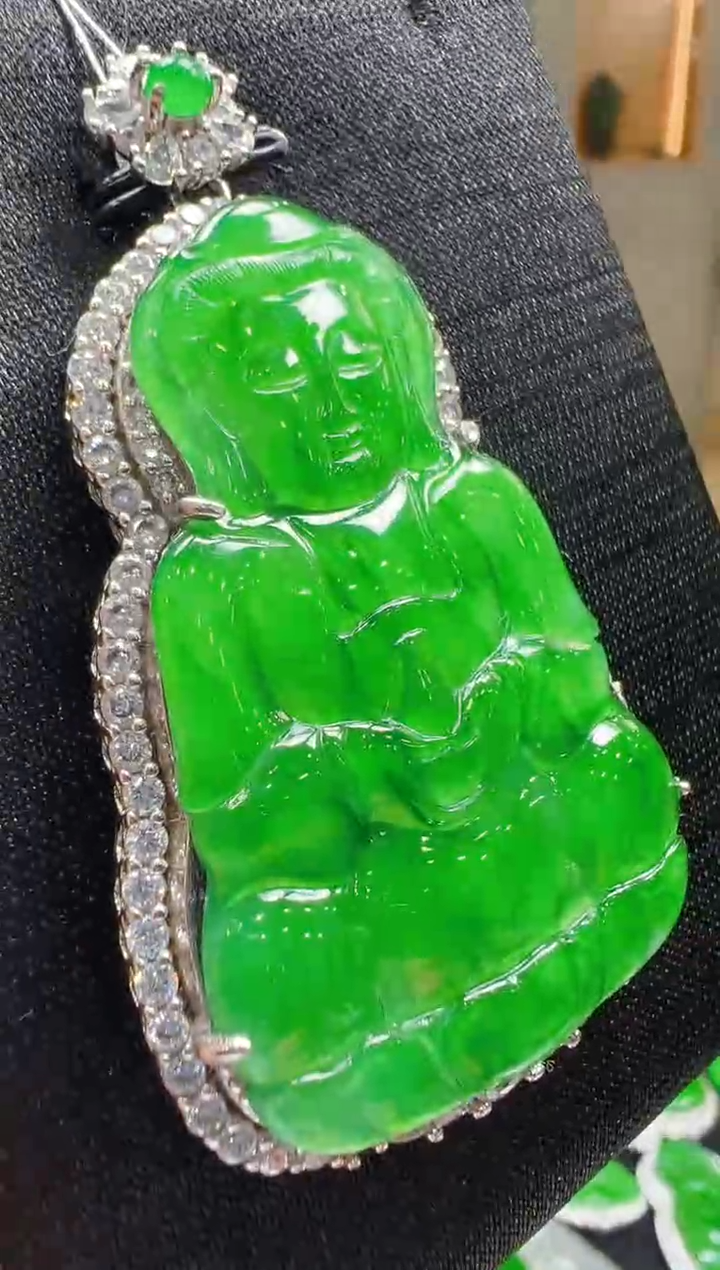 吊坠(不含链)银S925镶嵌翡翠天然A货翡翠多样性发一