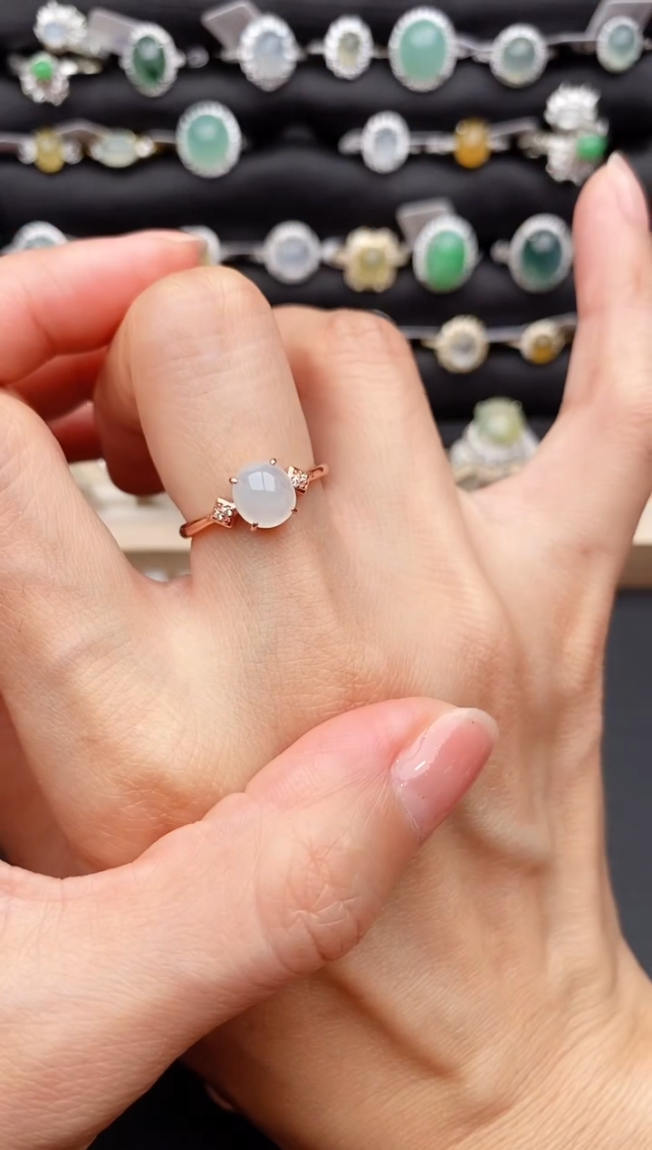 【闪购商品】翡翠戒指银S925镶嵌缅甸天然A货翡翠111   2-10