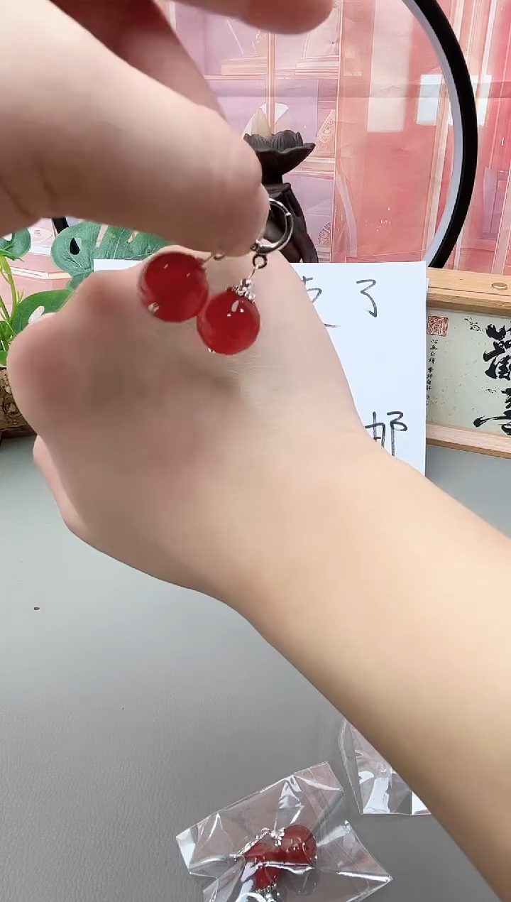 银S925镶嵌耳坠玛瑙/玉髓y281