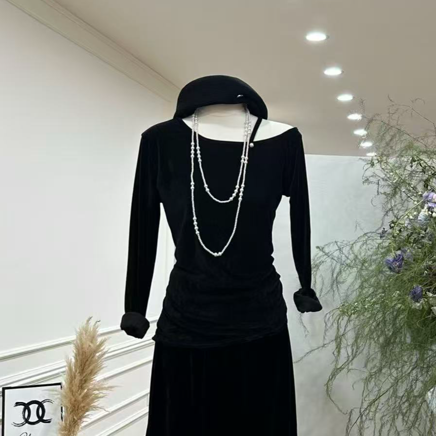 【墨夜缎光】韩系纯欲风设计感收腰显瘦气质上衣-8232