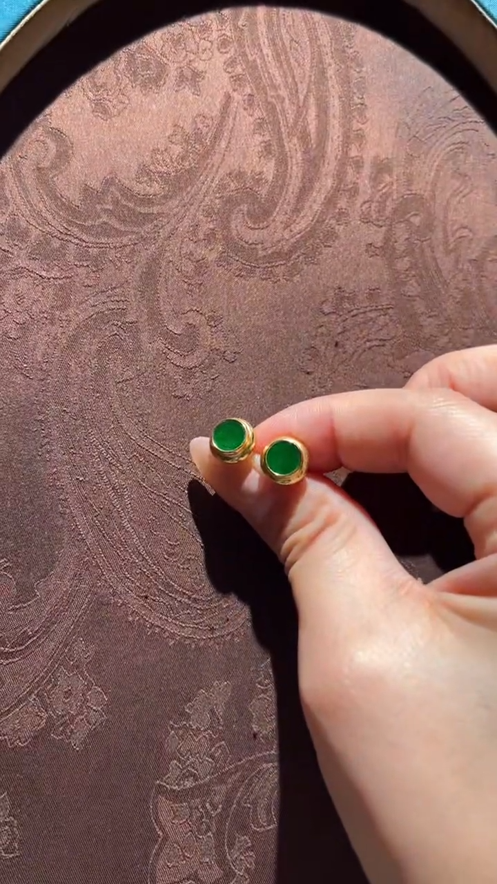 【闪购商品】翡翠银S925镀金镶嵌耳钉红翡绿翠