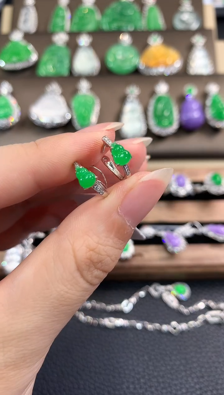 翡翠18K金镶嵌耳饰春日珠宝 B60 多样性一件发