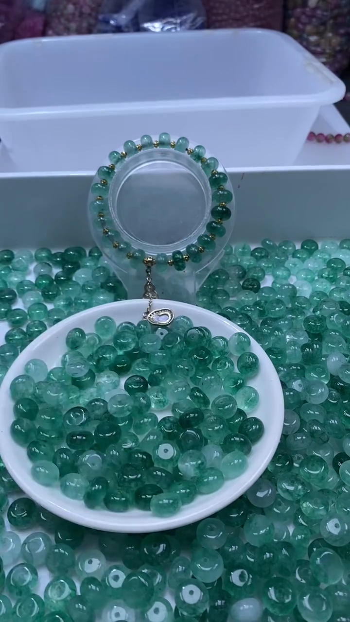 颈饰未镶嵌水晶W3148-苹果绿碧玺算盘10*6mm*10颗