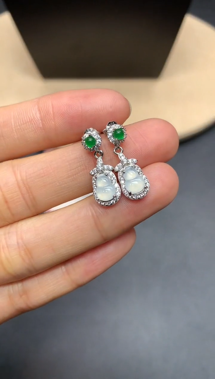 【闪购商品】翡翠耳饰银S925镶嵌葫芦【多样性发其一】