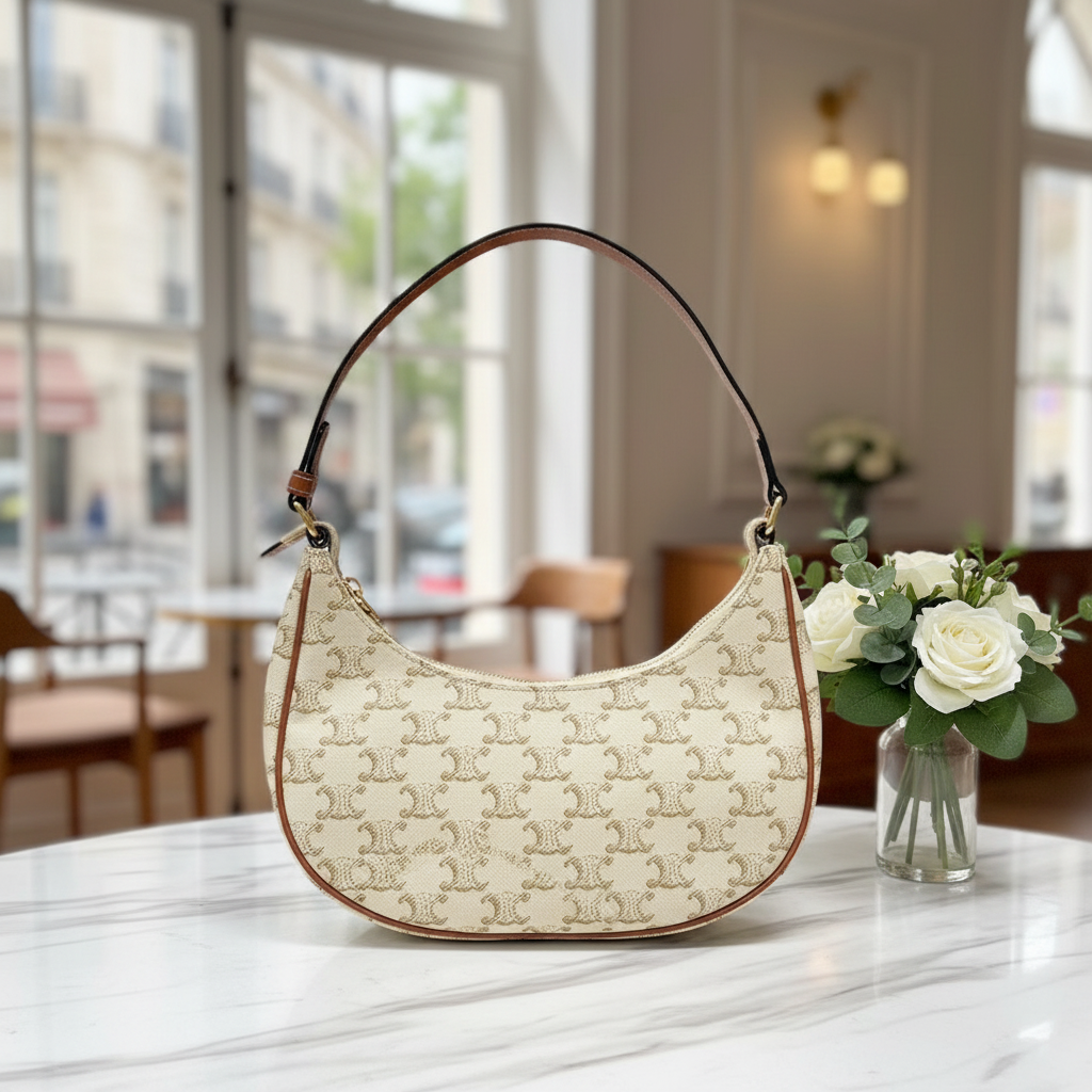 95新 Celine/思琳 米白色老花腋下包 1803 8484  