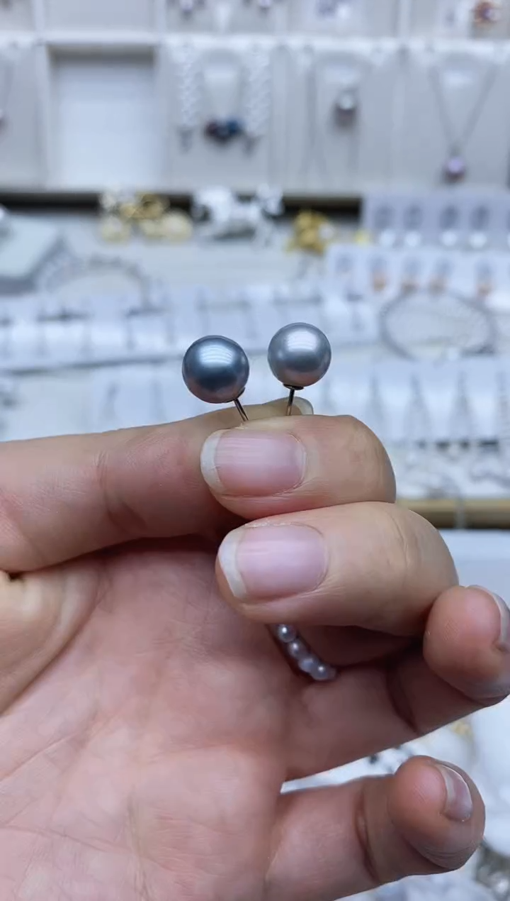 银S925镶嵌耳饰淡水珍珠耳钉多样性发其一