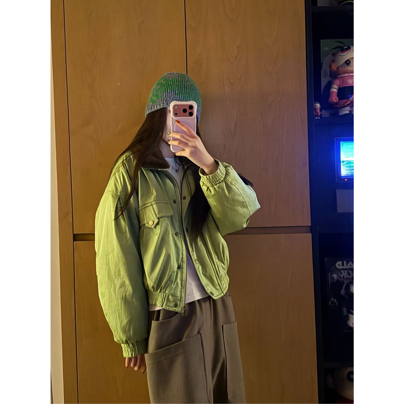 CHACHA【暄语云阶】休闲时尚百搭毛领可拆卸棉服飞行员夹克