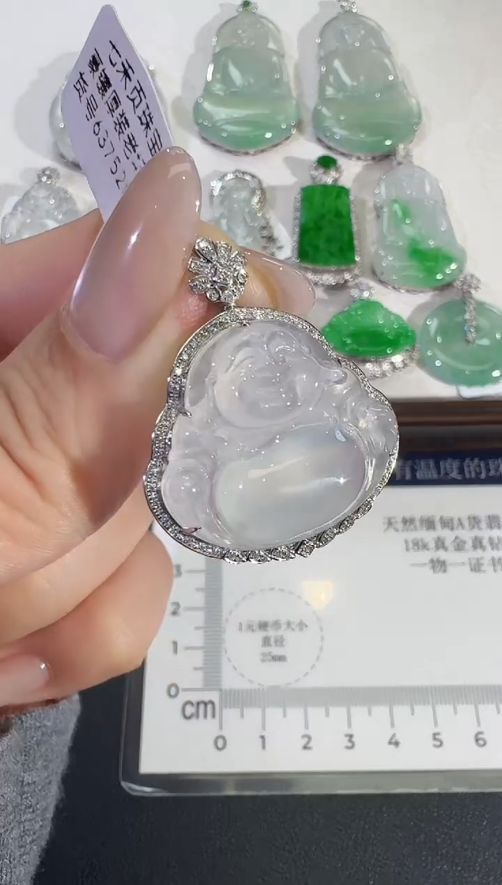 吊坠(不含链)18K金镶嵌翡翠【源头工厂】钻石镶嵌