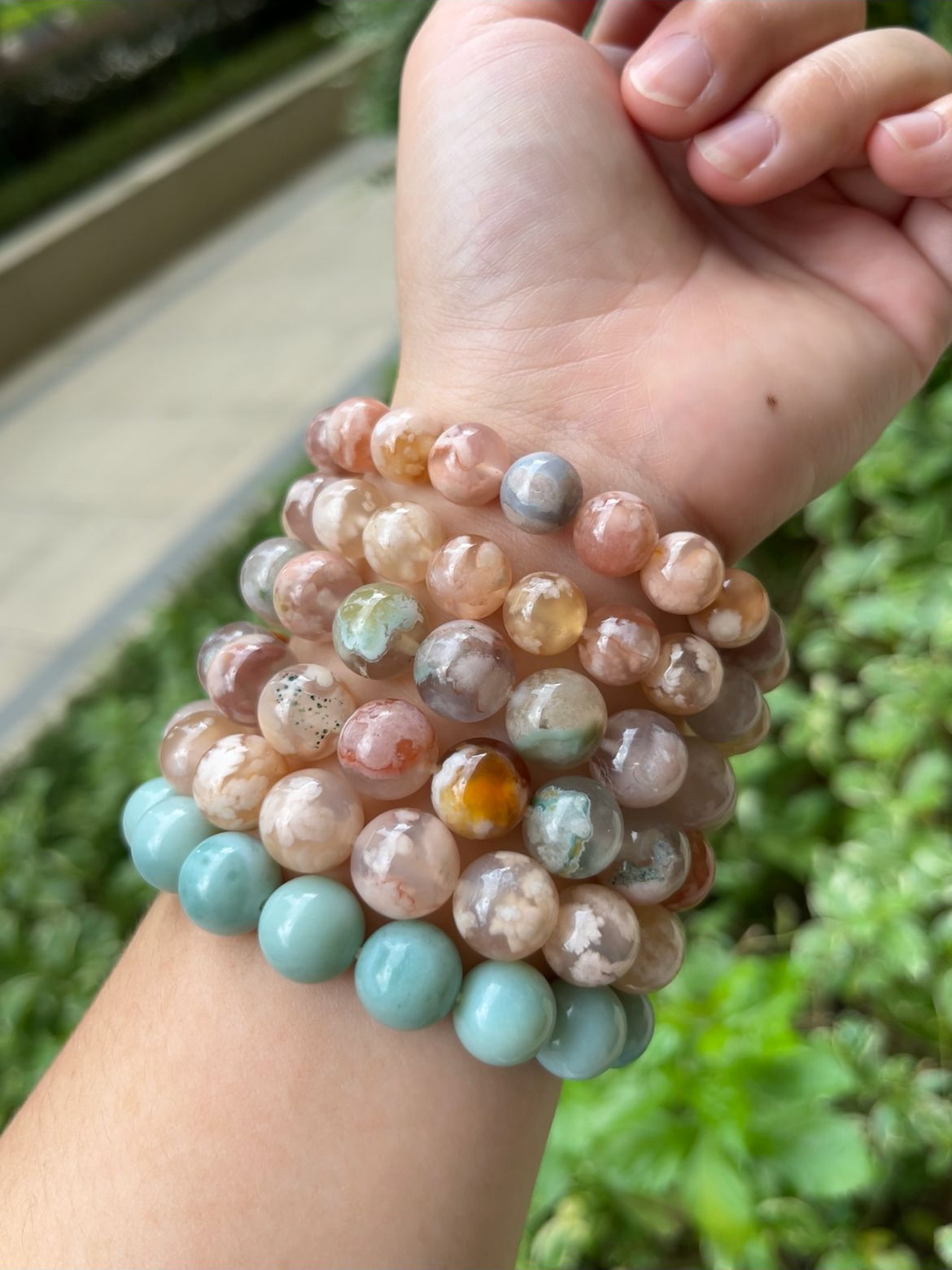 马达加斯加天然樱花玛瑙手串手链多样性发一